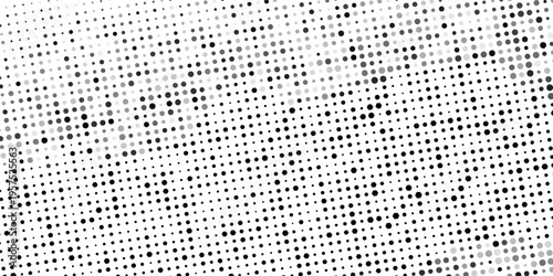 Grain stippled gradient. Faded stochastic dotwork texture. Random grunge noise background. Black dots, speckles or particles wallpaper. Halftone vector monochrome