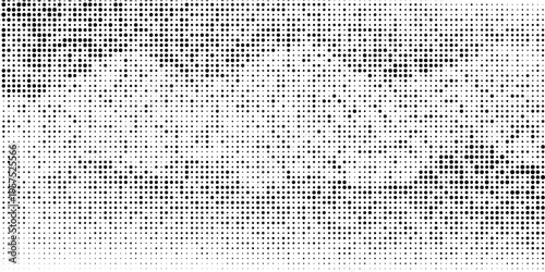 Grain stippled gradient. Faded stochastic dotwork texture. Random grunge noise background. Black dots, speckles or particles wallpaper. Halftone vector monochrome