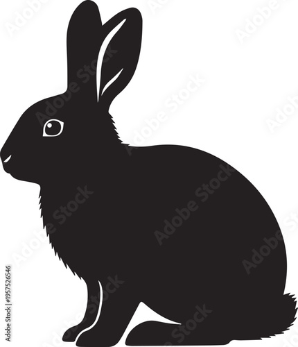 Black silhouette of a rabbit sitting on a white background
