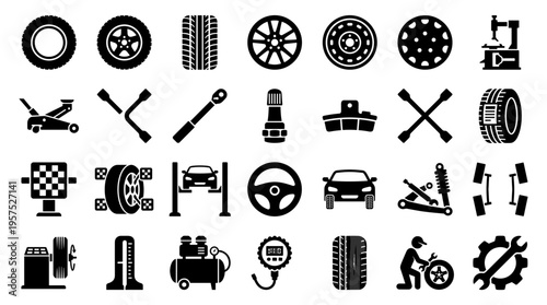 Automotive Car Service and Repair Icons Set Vehicle Maintenance Tools Equipment and Parts Collection Graphic Elements