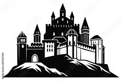 irish castle silhouette line art vector illustration