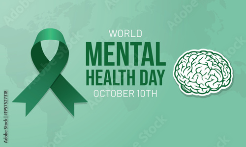 World mental health day awareness ribbon and brain illustration