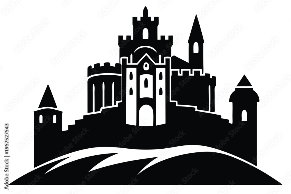 Obraz premium irish castle silhouette line art vector illustration