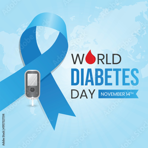 World diabetes day awareness ribbon with blood glucose meter
