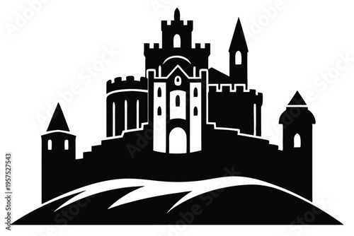 irish castle silhouette line art vector illustration