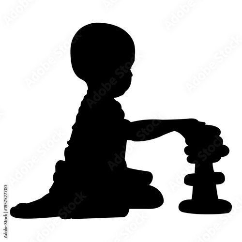 Baby playing stacking rings silhouette