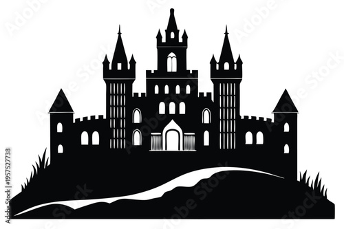 irish castle silhouette line art vector illustration