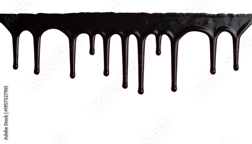 Dark, viscous substance drips downward against a black background (1)