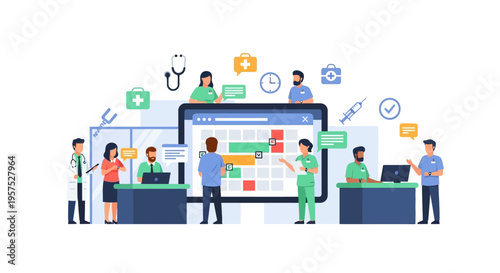 Healthcare Team Managing Patient Appointments and Clinic Operations with Digital Scheduling System