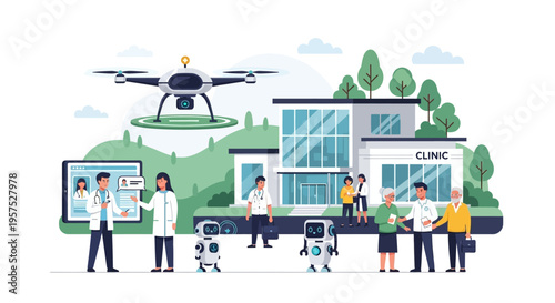 Modern Digital Healthcare: Telemedicine, Drone Delivery & Medical Robotics at a Smart Clinic