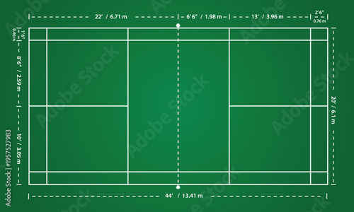 Tennis court diagram with measurements and markings