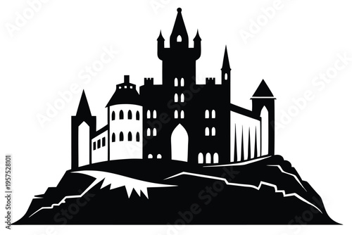 irish castle silhouette line art vector illustration