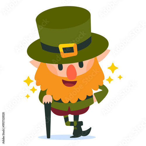Leprechaun with cane cartoon