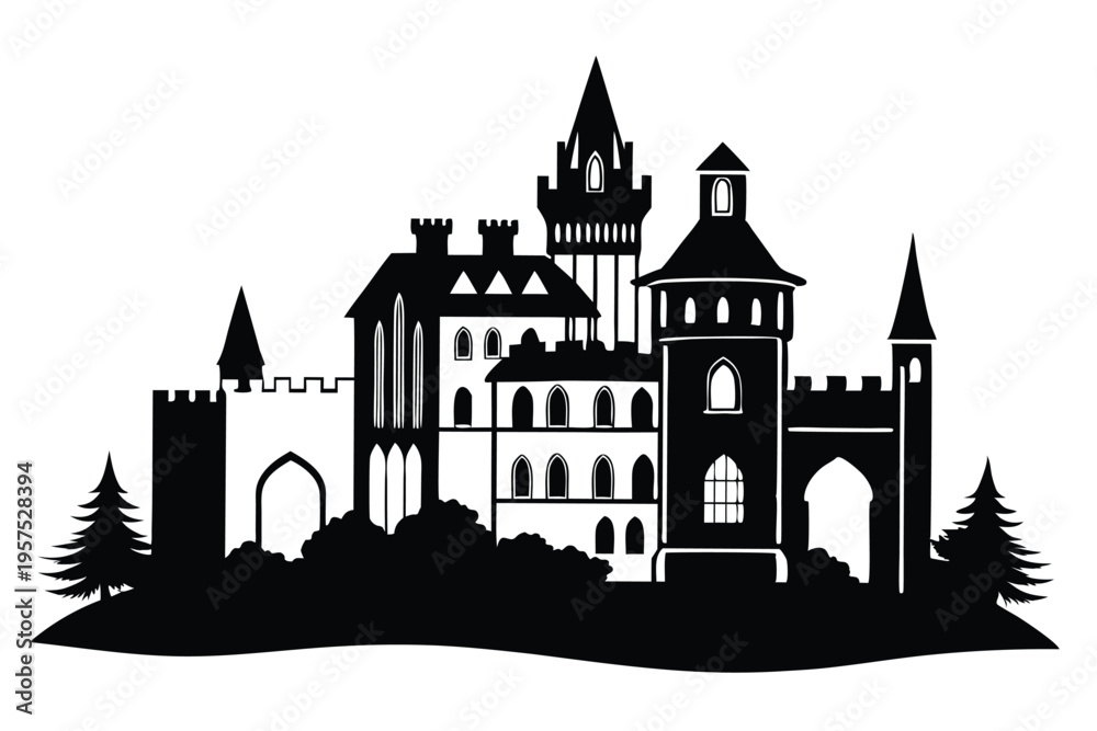 Obraz premium irish castle silhouette line art vector illustration