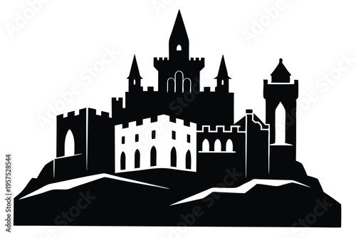 irish castle silhouette line art vector illustration