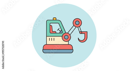 Small Excavator Construction Vehicle Icon Illustration.