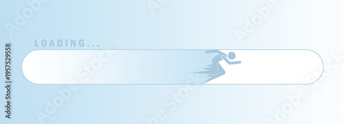 Minimal loading bar with running character illustration. Modern progress interface element for website and app UI design. Clean horizontal loader concept showing speed and completion status.