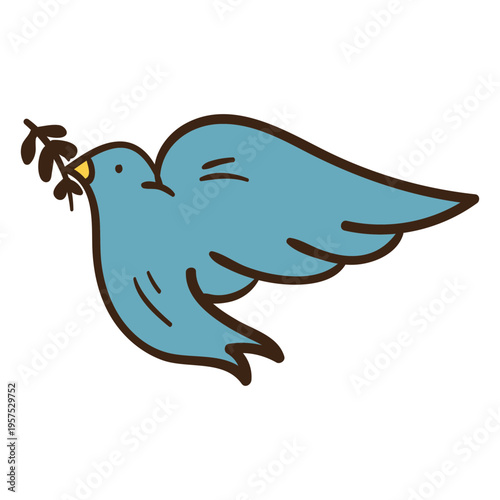 Dove olive branch colored doodle