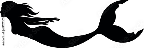 Black silhouette of a mermaid swimming
