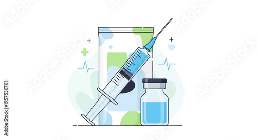 Vaccine Syringe and Vial Illustration for Global Health & Medical Treatment