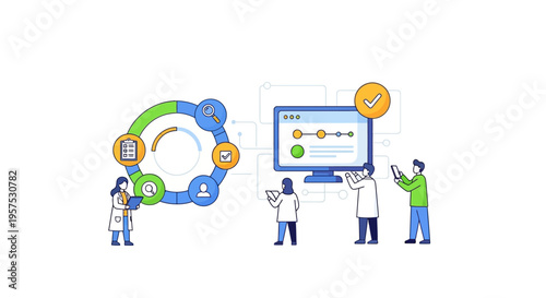 Digital Workflow & Project Management Cycle with Team Collaboration & Data Analysis. Agile Development, System Implementation & Quality Assurance Process.