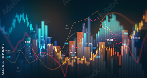 Foto Business financial chart with moving up arrow graph