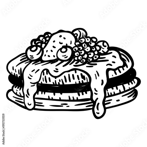 Fruit pancakes hand drawn