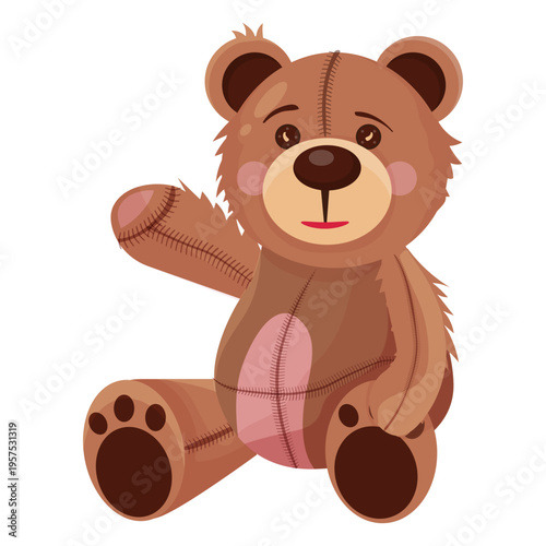 Old teddy waving illustration
