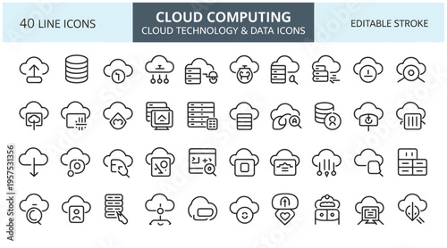 Cloud computing line icons set for technology and business concepts