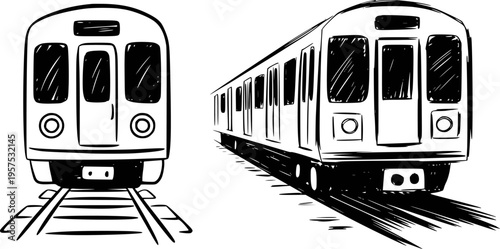 Hand drawn of subway trains white background with transparent background transportation
