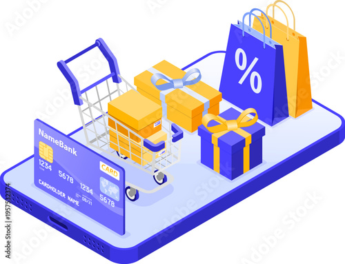 Isometric Online Internet Shopping