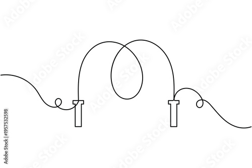 Jump rope icon continuous one line drawing on white background minimalist home workout fitness equipment symbol outline vector illustration