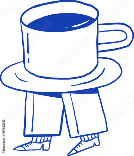 Hand drawn cartoon tea and coffee cup character. Cafe, bakery and patisserie doodles series for logos, signs and menus.