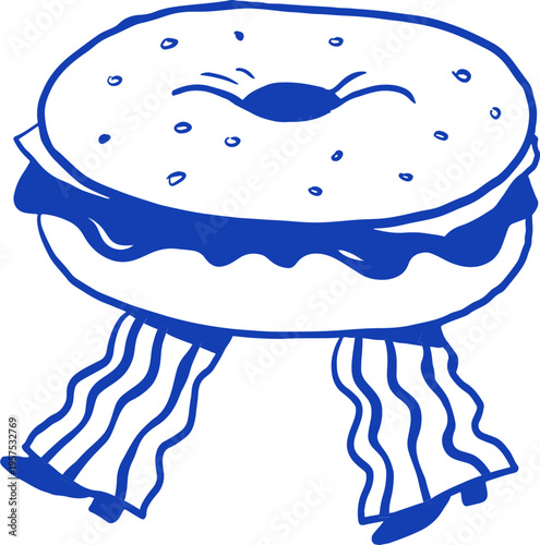 Hand drawn bagel toast cartoon character. Cafe, bakery and patisserie doodles series for logos, signs and menus.