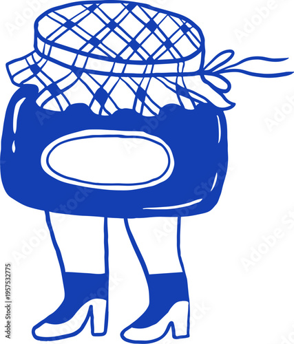 Hand drawn cartoon jam jar character. Cafe, bakery and patisserie doodles series for logos, signs and menus.