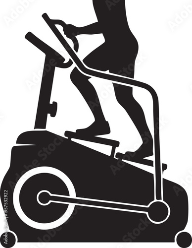 Silhouette of a person exercising on an elliptical machine in a studio setting
