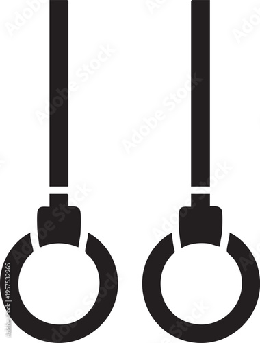 Black silhouette of two gymnastic rings hanging against a white background