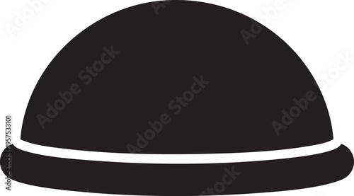 Simple black silhouette of a bowler hat on a white background