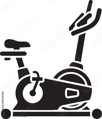 Black silhouette of a stationary exercise bike with handlebars and pedals
