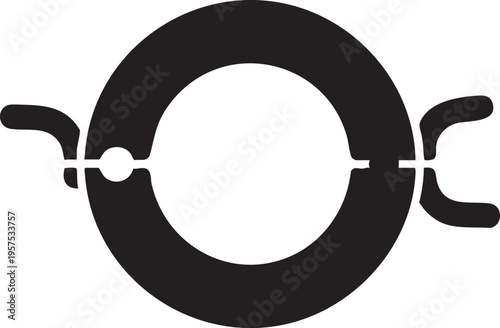 Black and white illustration of a circular clamp with two handles