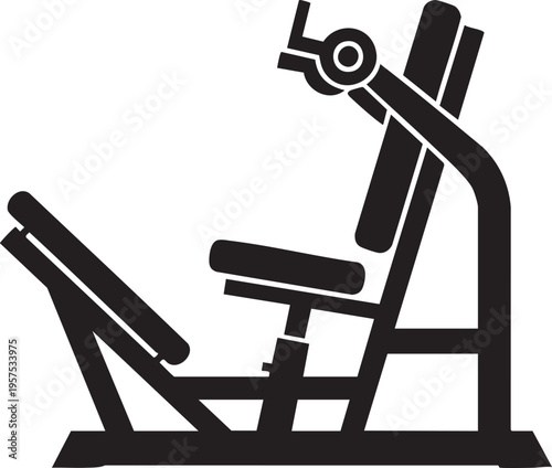 Black and white silhouette of a leg press machine in a gym setting