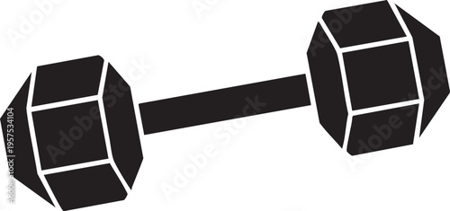 Simple black and white illustration of a barbell weightlifting equipment