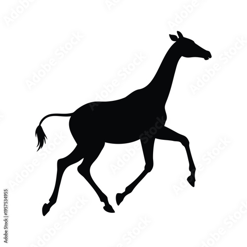 Silhouette of a galloping horse with long neck and tail, vector illustration design, giraffe running silhouette vector illustration