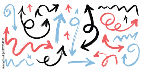 Arrow Set, 
Hand Drawn Blue Upward Arrow Set for Success Growth and Business Profit
