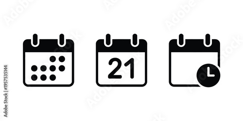 A set of icons representing scheduling and time management isolated on white background, Vector, Calendar Icons for Planning, Scheduling & Time Management
