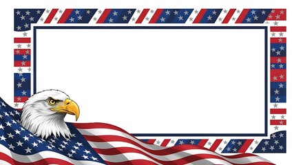 Patriotic American Eagle Flag Border with Blank White Space for Text & Photos - Red White Blue Design