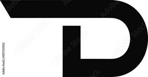 Minimalist black geometric logo combining letters T and D into continuous modern shape, vector branding design for identity artwork