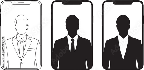 Smartphone silhouettes of a man in a business suit