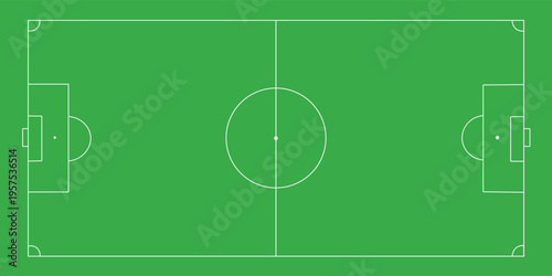 Football fields top view. Soccer grass fields with chalk lines. Green grass field background. Vector Football - Soccer Field. Scheme and marking of the football field, soccer field.