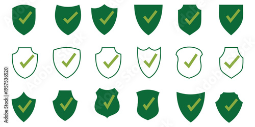 Shield check mark icon  set or security shield protection icon with tick symbol vector.